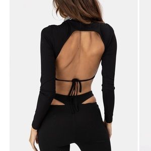 Adika Black Long Sleeve Cropped Shirt Open Back NWT